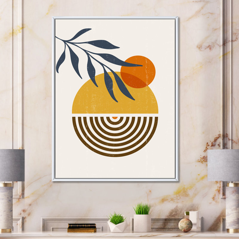 Botanical Minimalist Leaf with Abstract Shapes IV - Photographie à cadre flottant sur toile, Cadre blanc