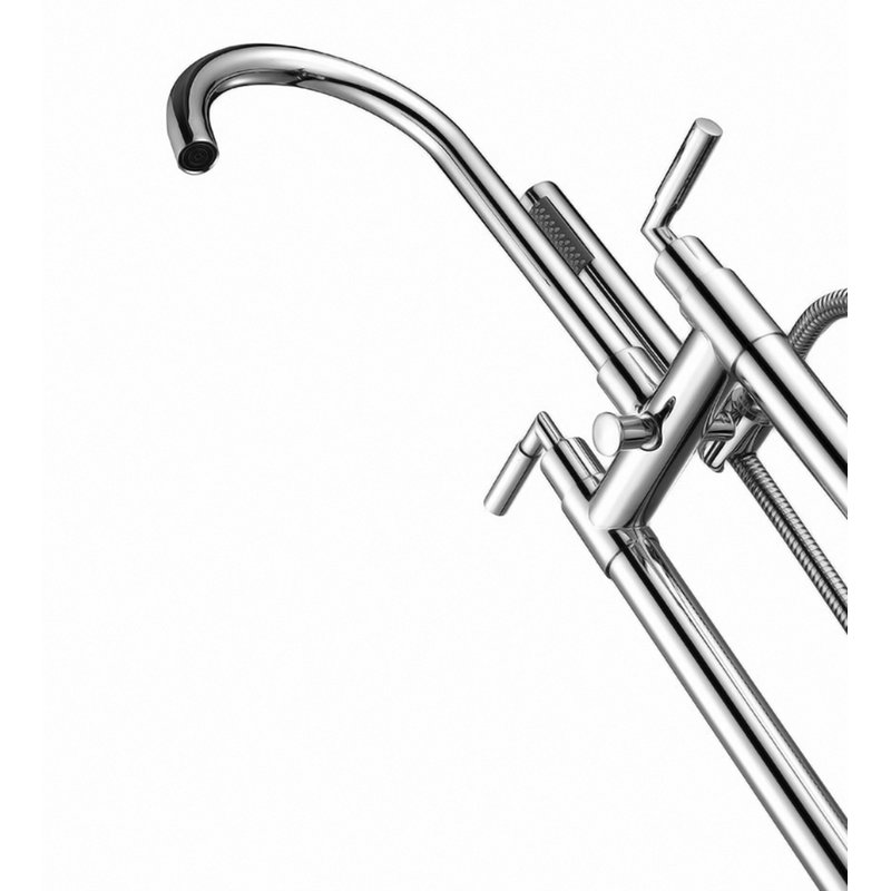 Garniture de robinet de baignoire à fixation sur le plancher à poignées doubles avec inverseur et douche à main à pattes Tillie