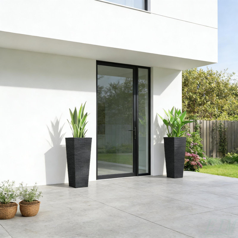 Set Of 2 Flower Pots,Tall Planters,Flower Boxs, Black