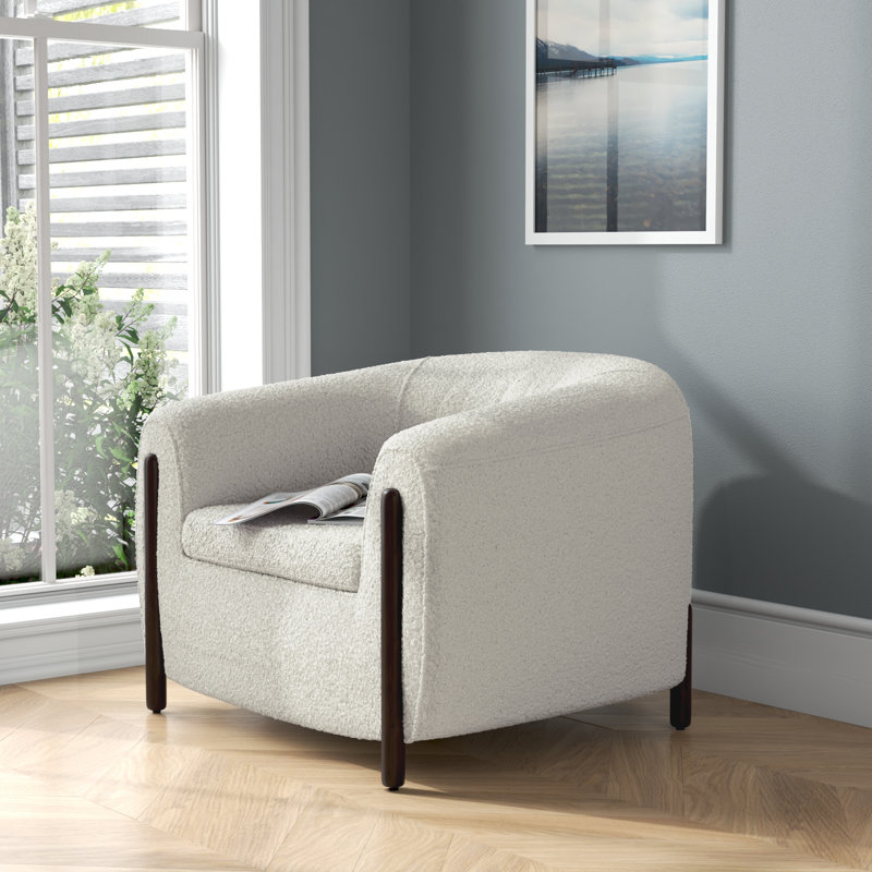 Amyerra Upholstered Barrel Chair, Ivory Polyester Blend