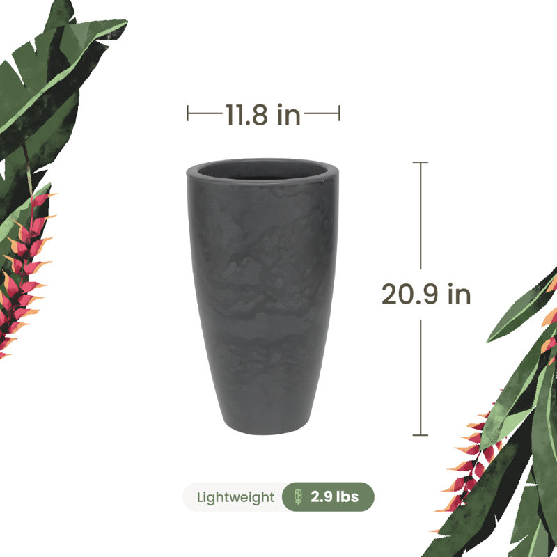 ECOBO Eco-Friendly Round Pot Planter, VicenzaIndoor/Outdoor use,Four Season Use, 20.9" H x 11.8" W x 11.8" D, Marbled Black