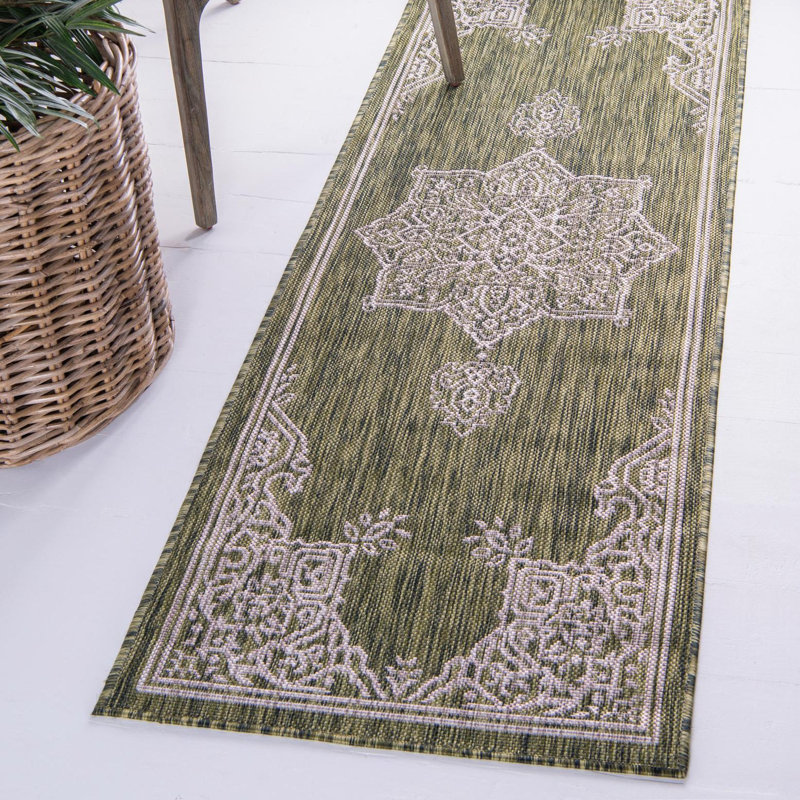 Crabill Oriental Green/Gray Indoor/Outdoor Area Rug, Runner 2' x 8'