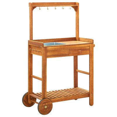 Garden Kitchen Trolley Solid Acacia Wood 36.2" x 17.1" x 55.7" by August Grove