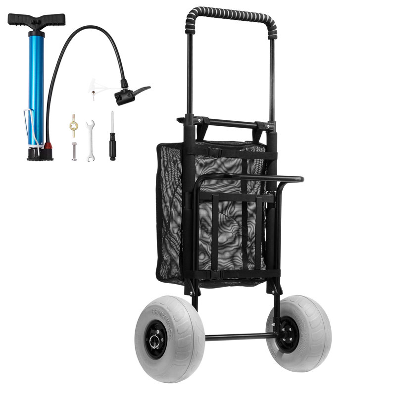 Black Steel Folding Beach Cart with Balloon Wheels
