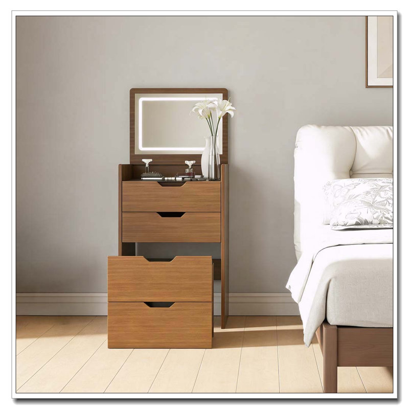 Bureau de coiffeuse 3-en-1 avec miroir éclairé, tabouret et rangement rabattable