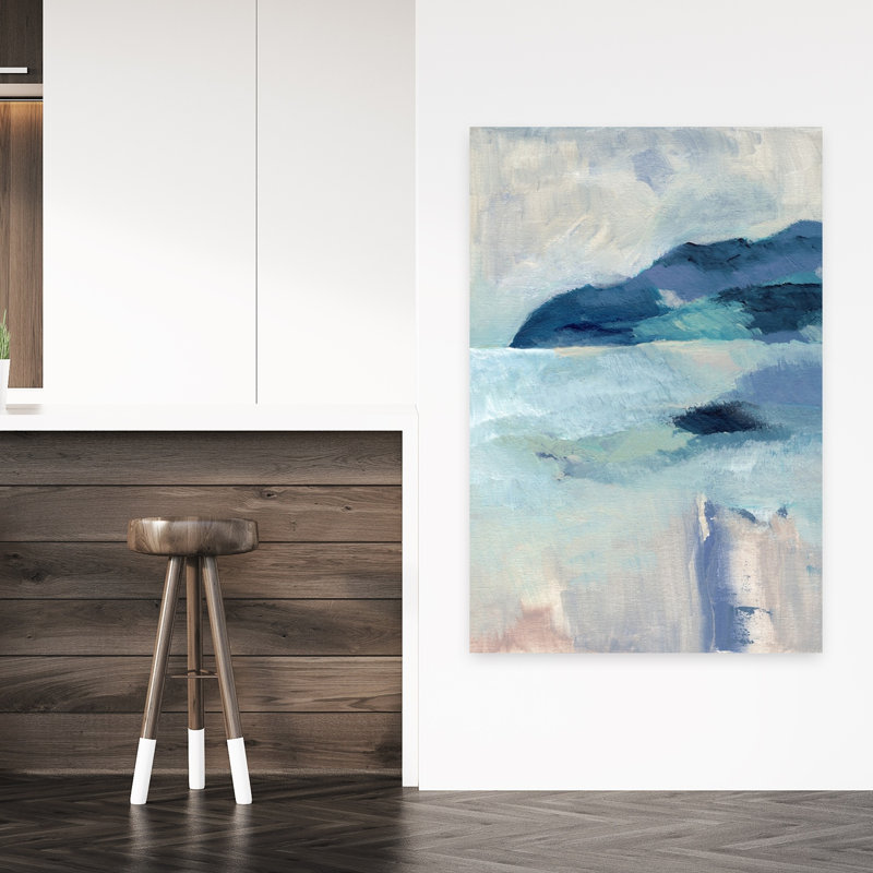«Serene Coastal Blues», art paisible abstrait pacifique, H 48 po x l 32 po