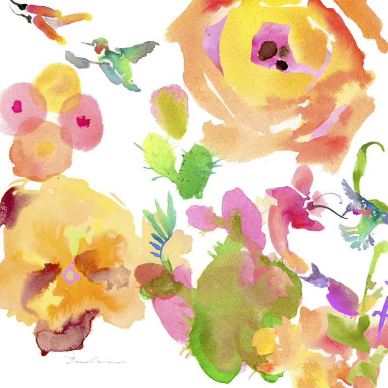 Aquarelle, composition florale, H 12 po x l 12 po x P 1,25 po