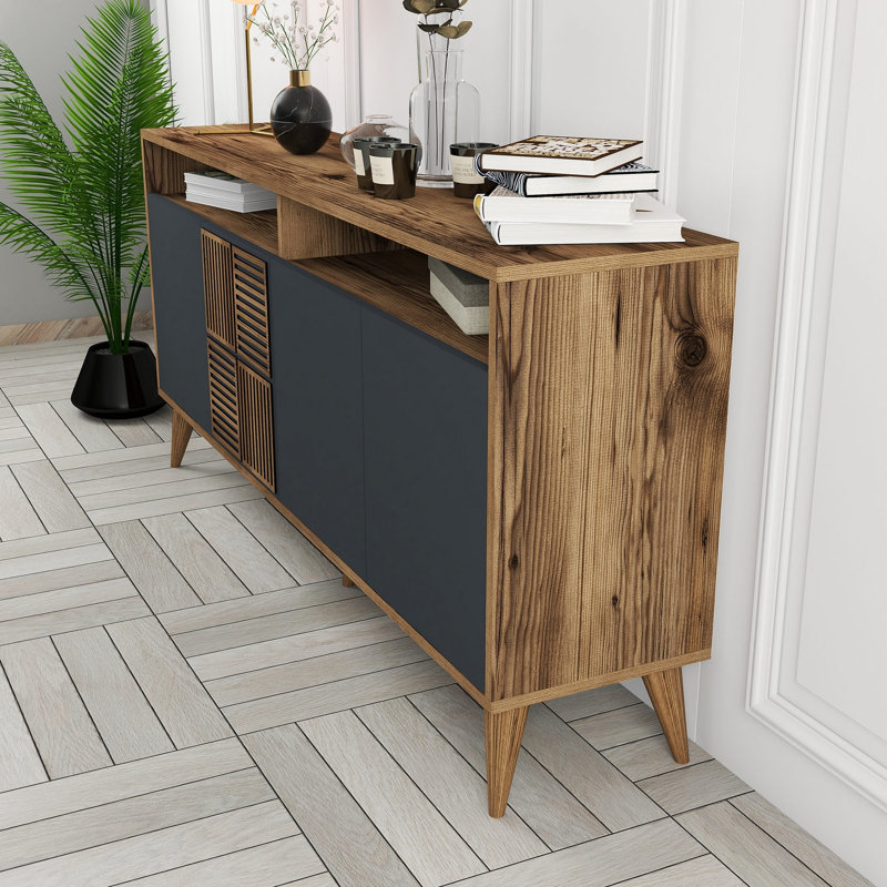 Console Adrius, Blanc / noyer, Blanc, H 30,9 po x l 63 po x P 13,8 po