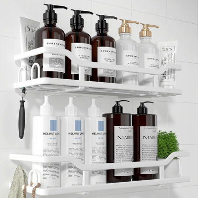 Extra Large Shower Caddy - No Drill Adhesive Bathroom Organizer With Stainless Steel Shelf, Rustproof Shower Storage For Bath Essentials, 2 Pack