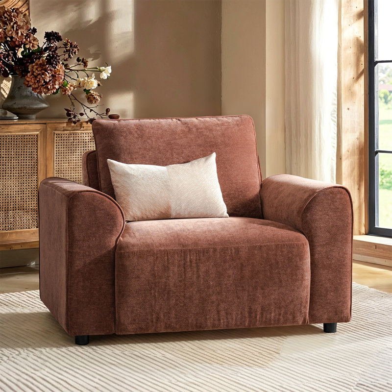  Bernice Modern 48" W Oversized Armchair with Removable Back Cushion, Rust, 1