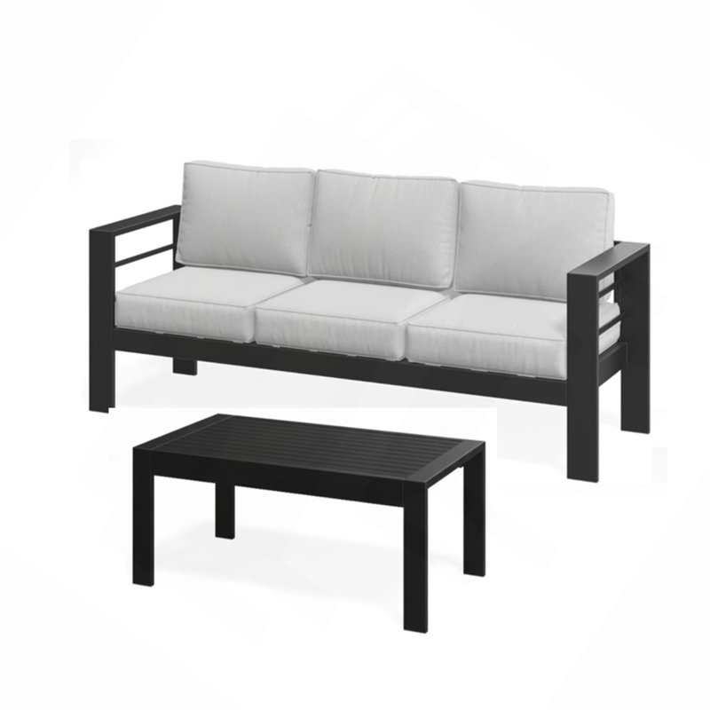 2 Pieces Outdoor/Patio Patio Set, All-Weather 75" 3-Seat Metal Patio Sofa Couch With Thick Cushions, 43" Coffee Table