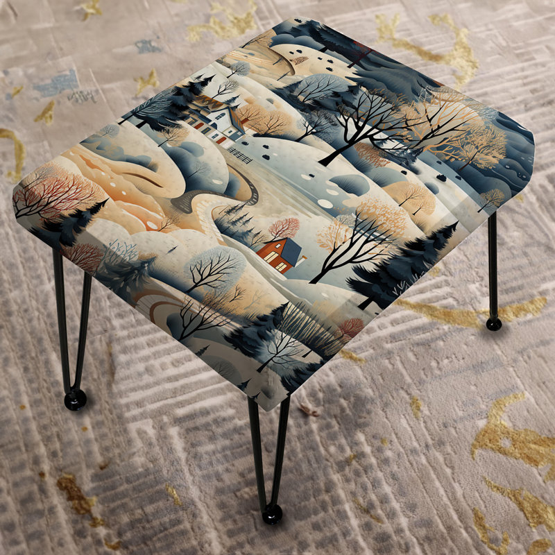 White And Blue Winter Landscape Pattern - Flowers Rectangle Ottoman