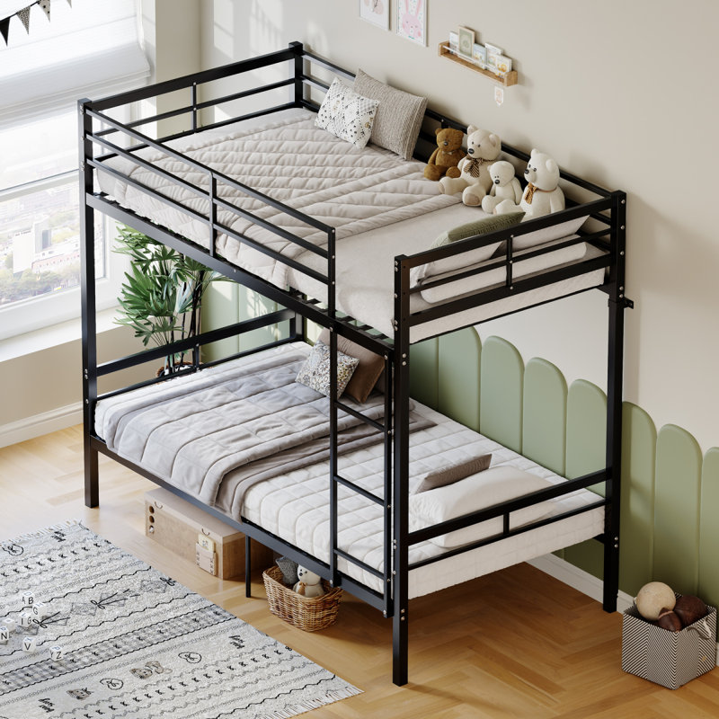 Lit superposé avec échelle et garde-corps haut, capable de se diviser, lit superposé en métal, espace de rangement, silencieux, taille simple sur simple, noir
