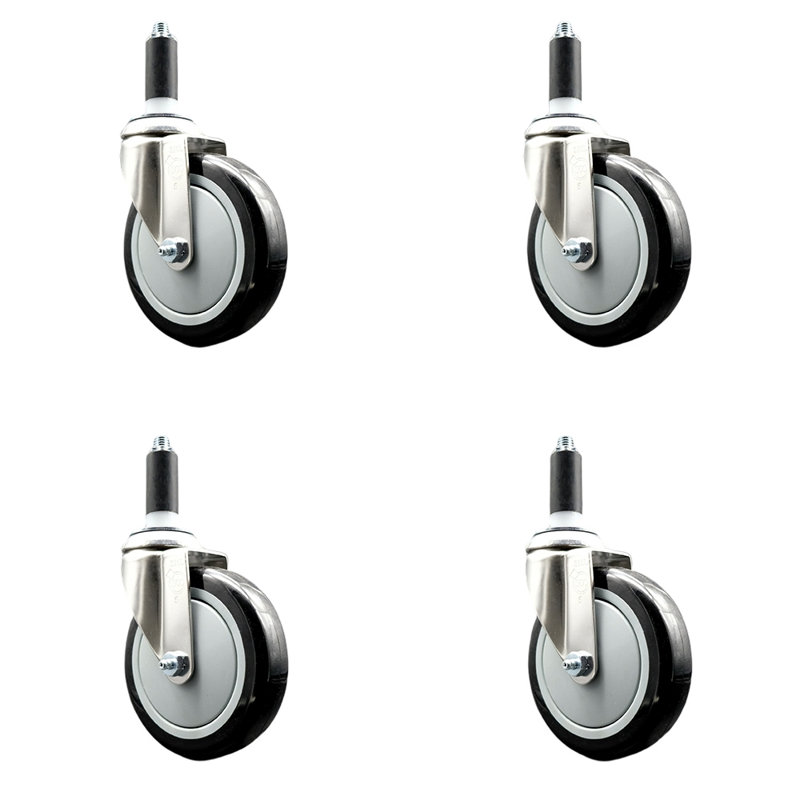 Ensemble de roulettes extensibles en polyuréthane pivotant, Noir, H 5 po x l 5 po