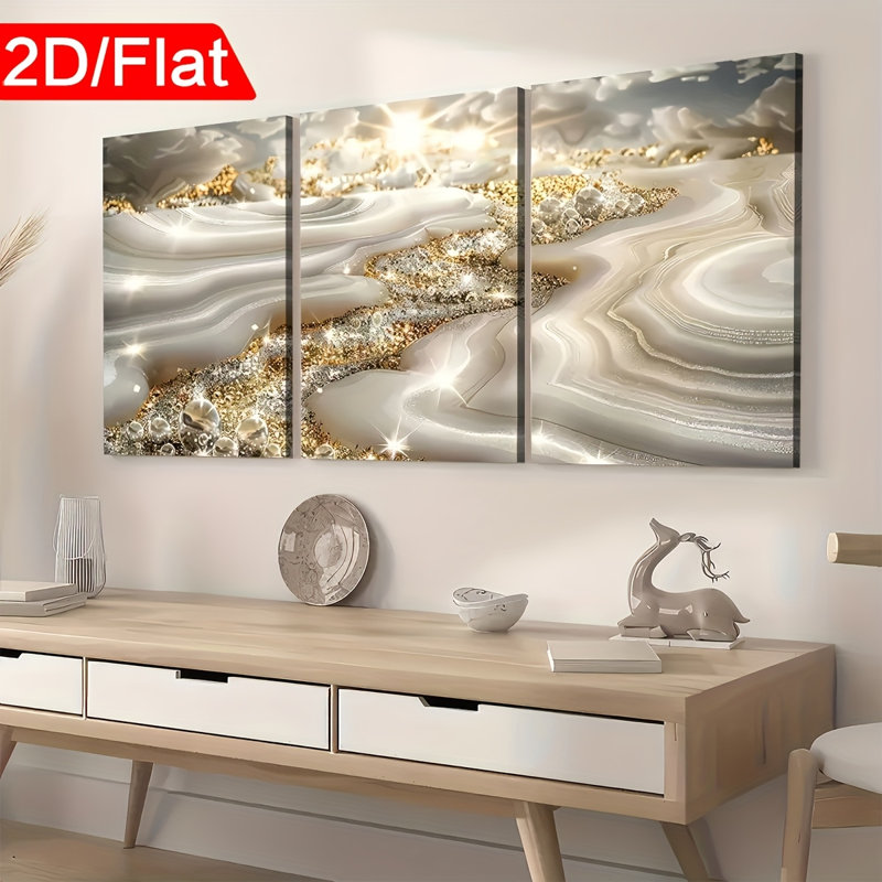 Impression sur toile 3 pièces à texture dorée avec agate dorée pour une décoration somptueuse, 36 * 24 pouces 3 pièces