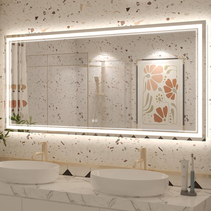 Miroir de salle de bain mural en verre trempé à l'avant et à l'arrière Molly, 60 po x 28 po