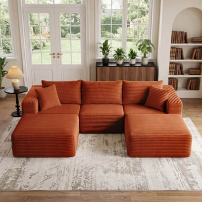 108" U-Shaped Modular Sectional Sofa, 5-Piece Compression Corduroy Cloud Couch with Movable Modules, Deep Seat, No Assembly Required