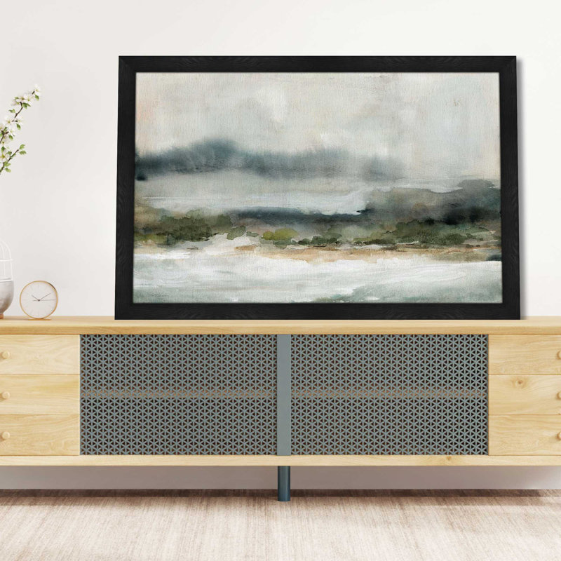 «Textured Rain I» par Carol Robinson - Peinture, L 39,5 po x H 27,5 po, Cadre noir