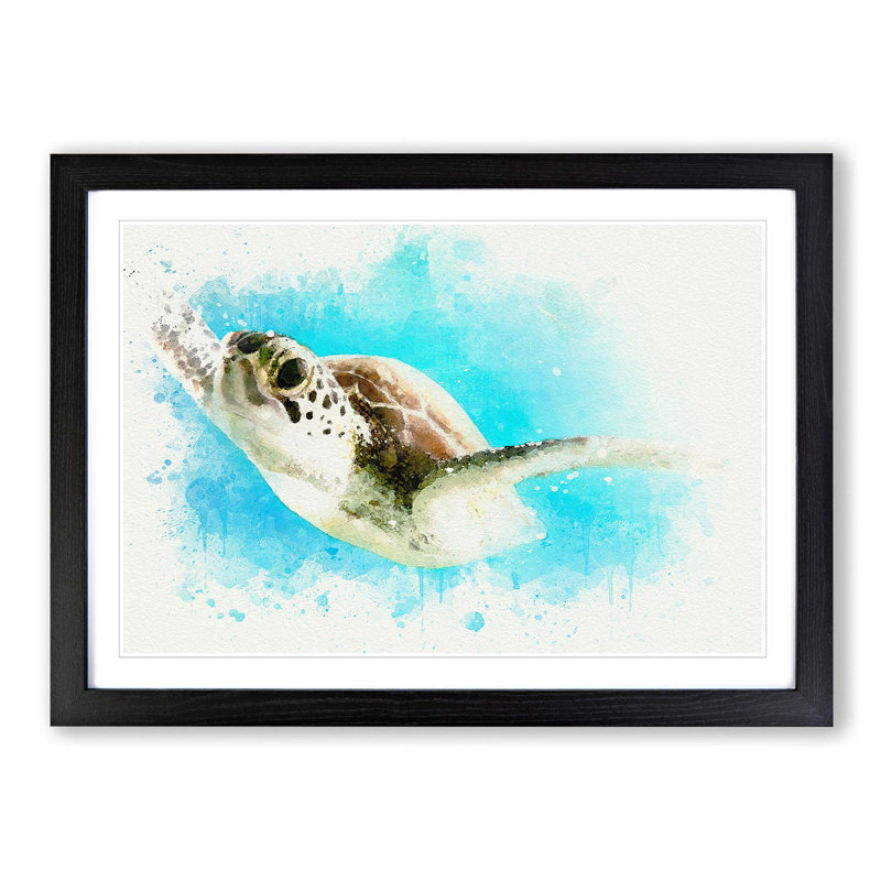 Green Turtle in Abstract - Picture Frame Graphic Art Print, 48cm H x 65cm W x 2cm D, Black Framed