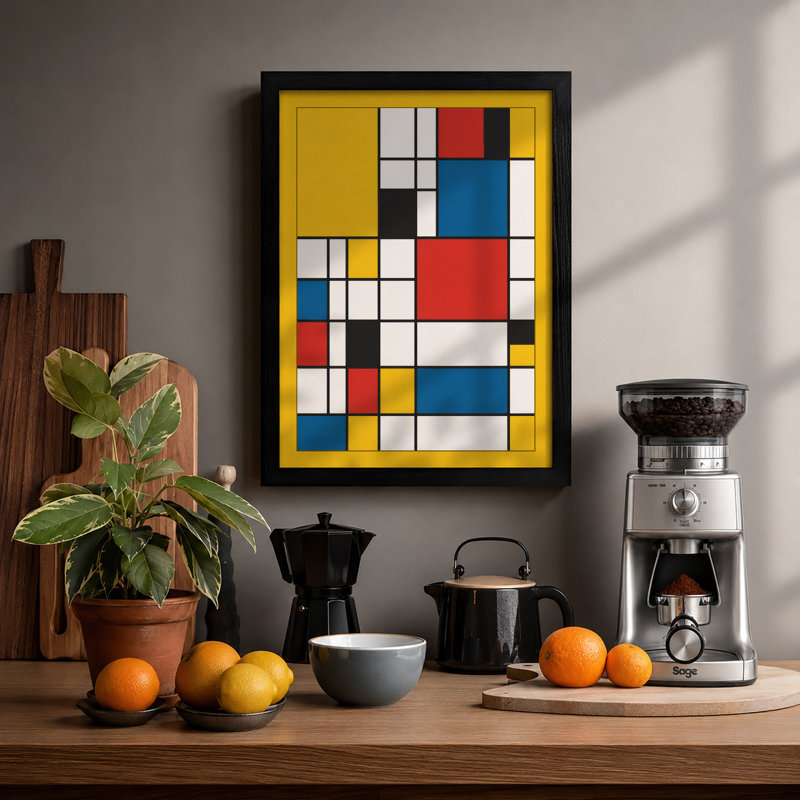 Chromatic Grid Geometric - Print, A2 - 59.4 x 42.0 cm, Black