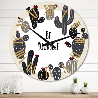 Horloge murale surdimensionnée «Be Yourself Cactus Motivation I»