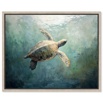 «Natation de tortue III», impression sur toile encadrée par Art Remedy, cadre en chêne naturel, 36 x 30