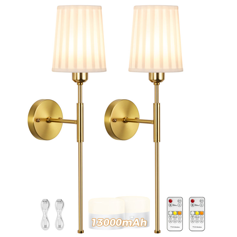 Battery Operated Wall Sconce, Gold, White
