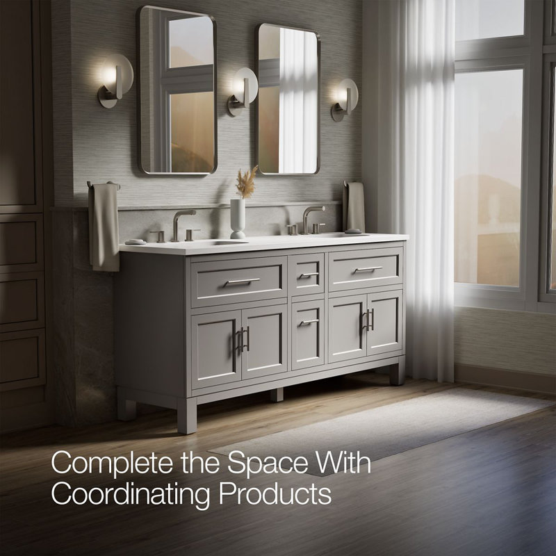 Quo 73'' Wall Mounted Single Bathroom Vanity with Solid Wood Top, Mohair Gray, 73"