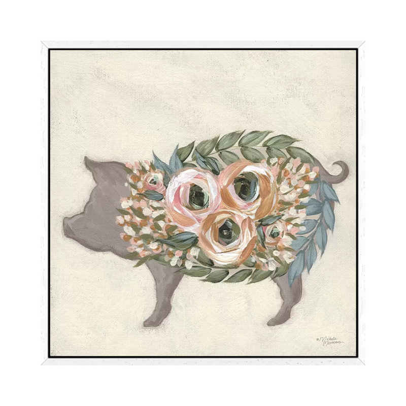 Alice The Pig by Michele Norman - Print on Canvas, White Floater Framed, 66.04cm H x 66.04cm W x 3.81cm D