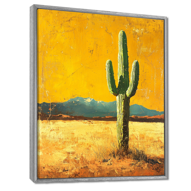 Cactus Margarie et la chaleur du désert II - Cactus, décoration murale, H 20 po x l 12 po, Reproduction avec cadre flottant