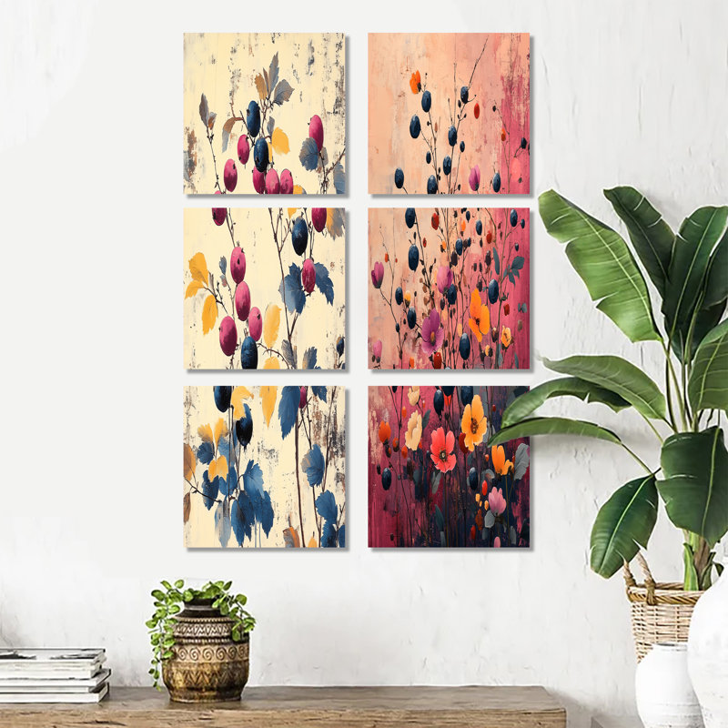 «Pink Delicate Berries», art mural sur 6 fruits, Toile tendue, Ne s’applique pas