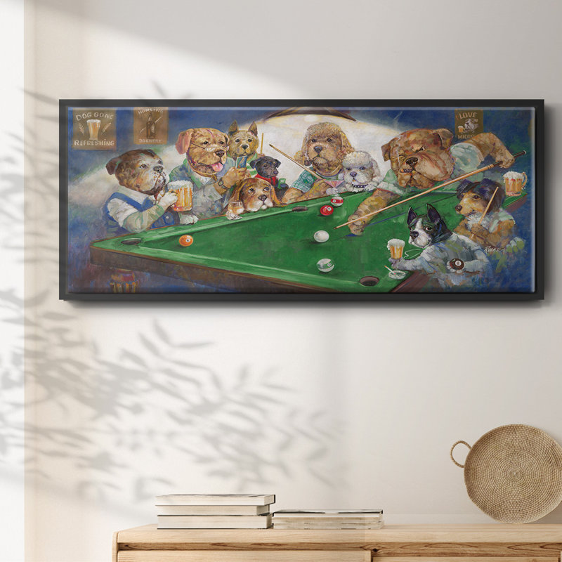 Pool Dogs- Framed Canvas, 8" H x 20" W