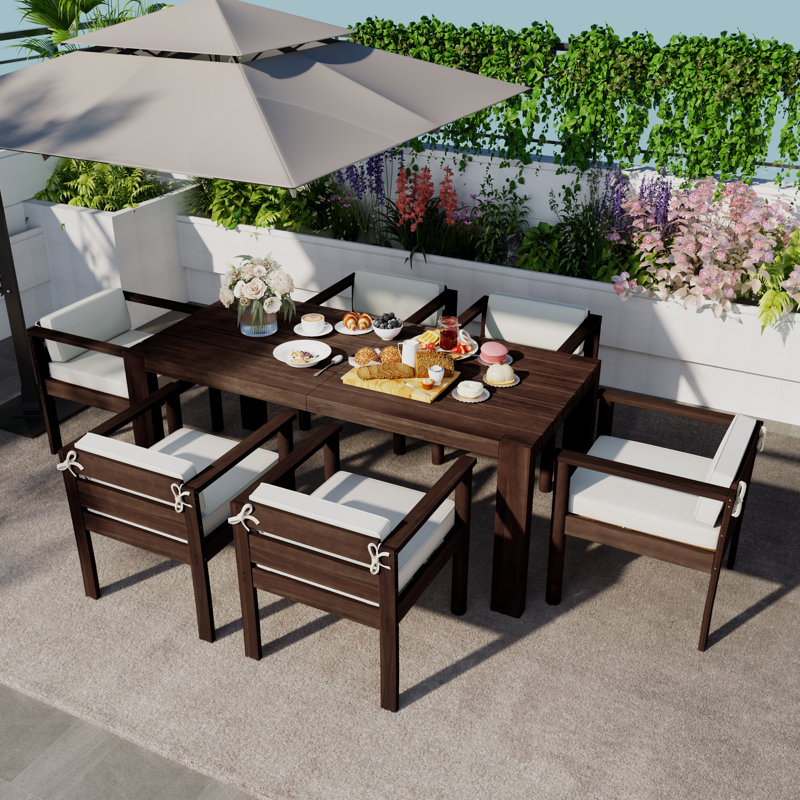 6 - Person Rectangular Outdoor Dining Set With Cushions, Brown/Mocha