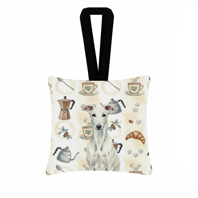 Ornement suspendu en tissu blanc avec lève-personne 3,5 x 3,5, Greyhound White