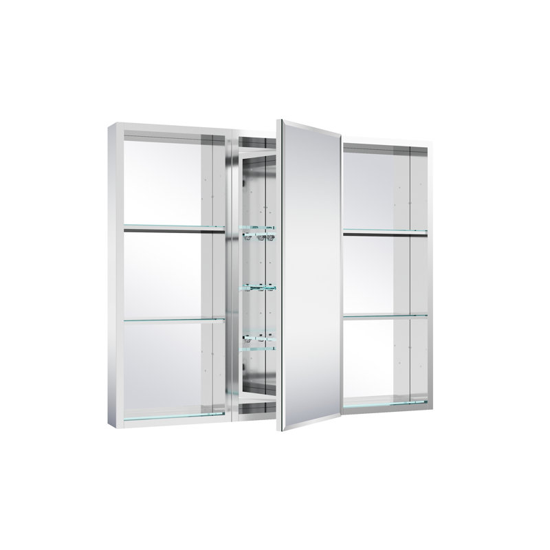 Armoire à pharmacie encastrée ou en saillie en aluminium avec miroir biseauté et tablette ouverte, 91,4 cm (L) x 76,2 cm (H).