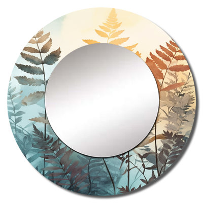 Olimpio Orange Fern Fantasia - Ferns Decorative Wall Mirror, Modern Round Mirror, Printed Metal Art