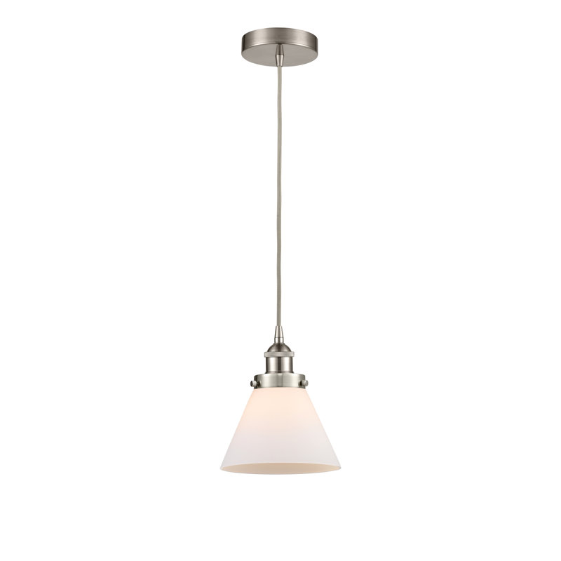 Mini-luminaire suspendu 1 lumière Cone, Blanc, H 9,75 po x l 7,75 po x P 7,75 po, Nickel satiné brossé