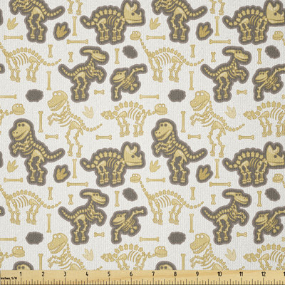 Fabric by the meter, dinosaur skeleton bones, beige brown white, 1 meter