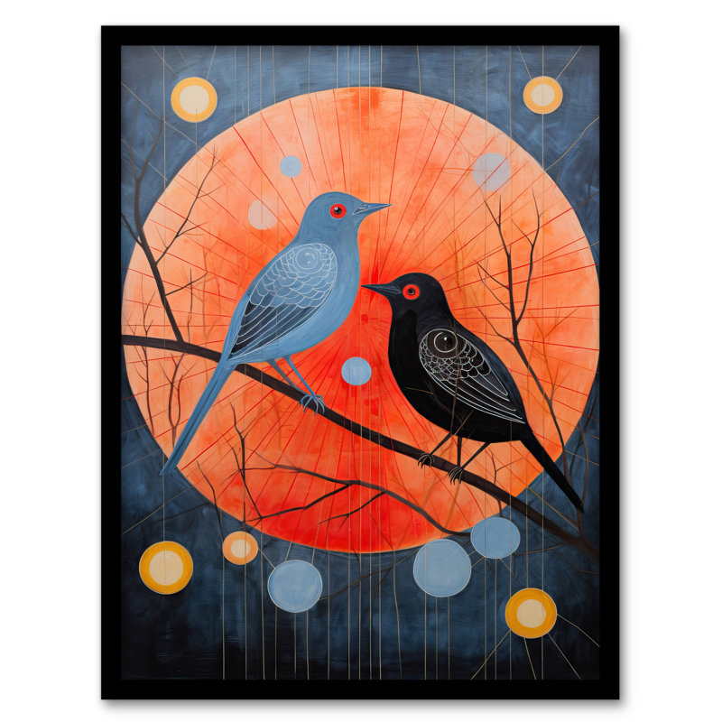 The Nightingales Song Birds Orange Moon - Single Picture Frame Print