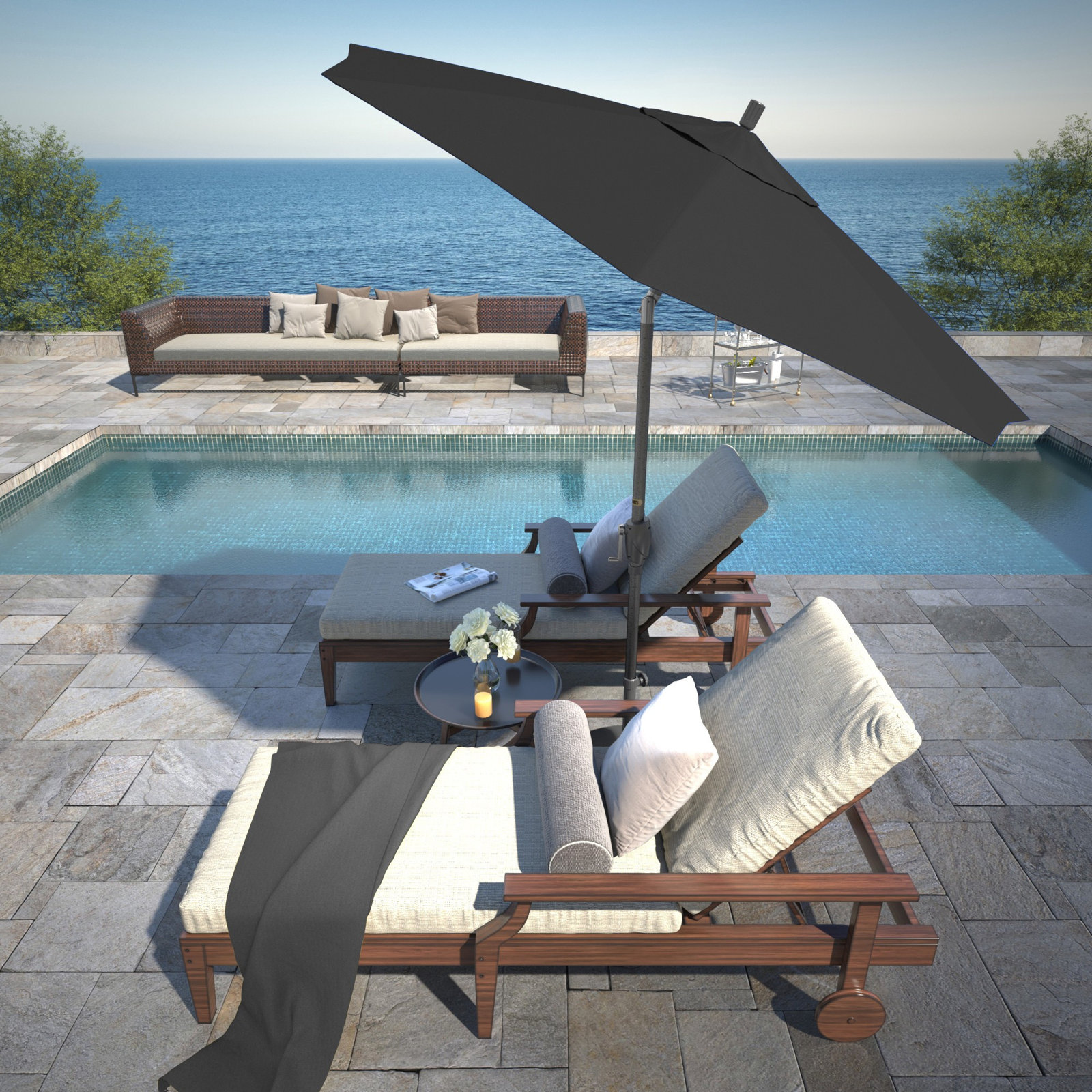 Lexia 7.5' Sunbrella® Umbrella, Canvas Black Sunbrella® Canvas, Hammertone Gray
