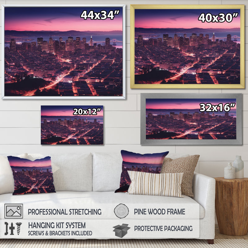 «San Francisco Skyline And Bay Bridge VI», reproduction d'art sur toile, Toile tendue, H 34 po x l 44 po x P 1,5 po