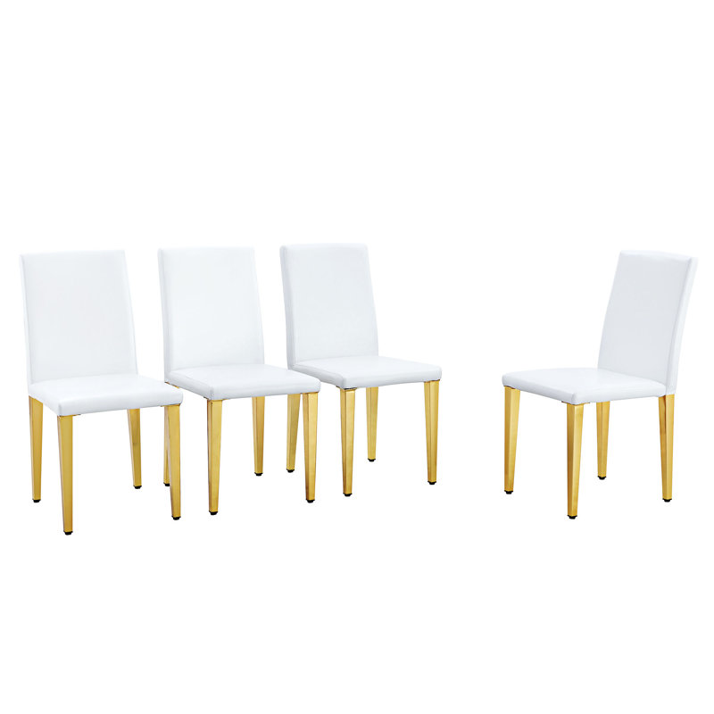 Ensemble de 4 chaises de salle à manger rembourrées, 4, Doré, Blanc