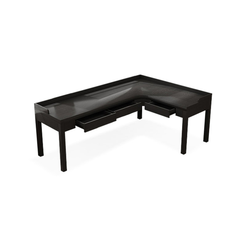 Bureau d'écriture en L en bois massif noir avec tiroirs, H 29,53 po x l 62,99 po x P 47,24 po, Retour à droite