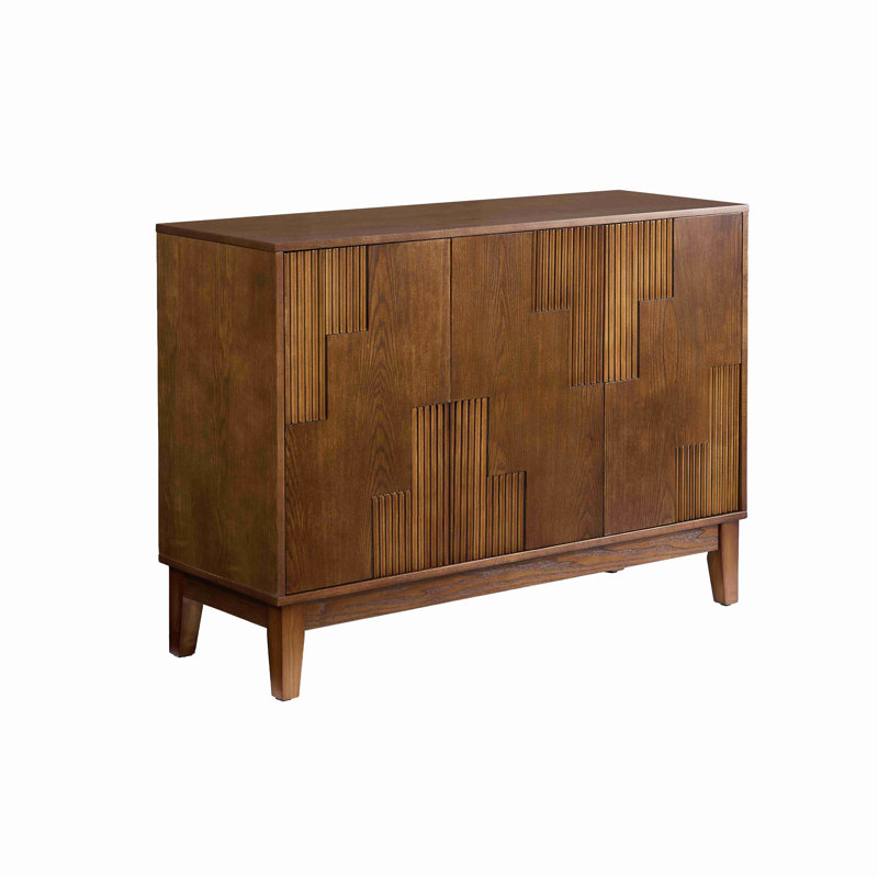 Buffet Mid-Century moderne avec rangement, buffet de style campagnard avec patchwork à rayures verticales et tablettes réglables, meuble télé