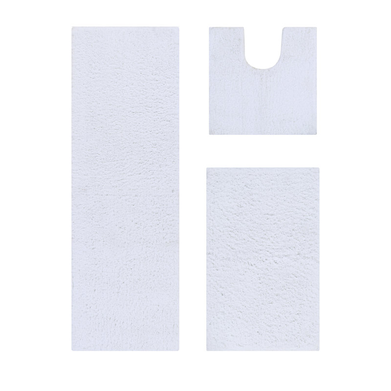 Ensemble de 3 tapis de salle de bain en peluche lavables à la machine 100% polyester de la collection Loida, Blanc