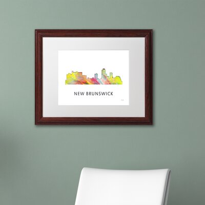 New Brunswick NJ Skyline WB-1"" by Marlene Watson Framed Graphic Art -  Trademark Fine Art, MW0396-W1114MF