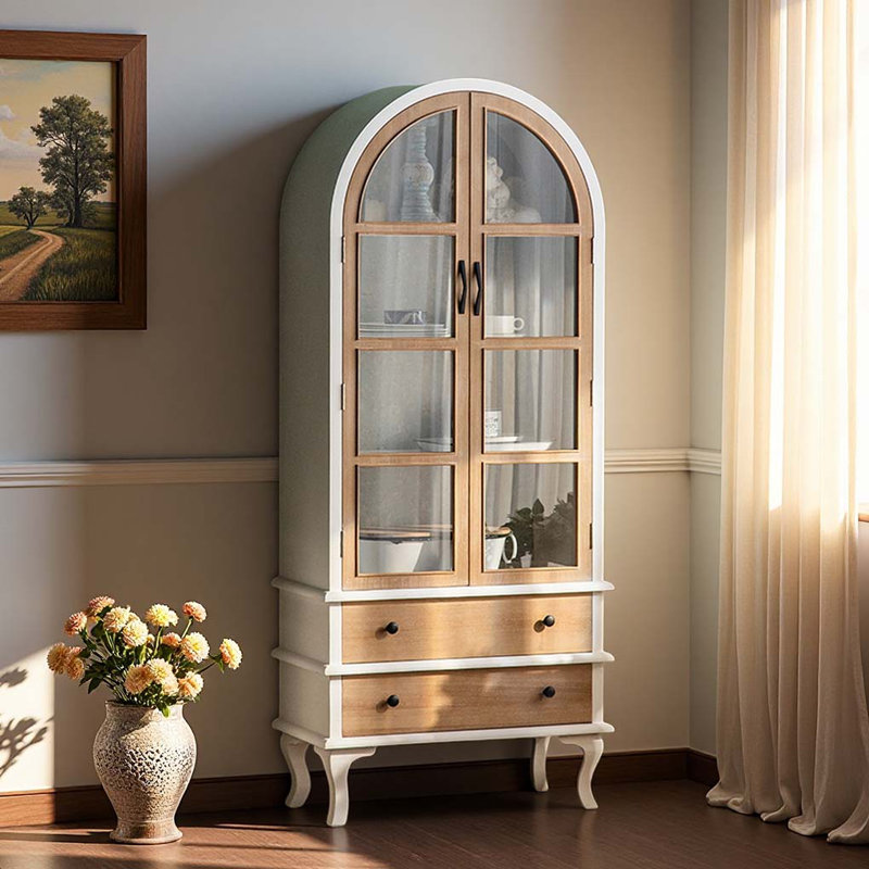 French Country Style Display Cabinet, White/Wood