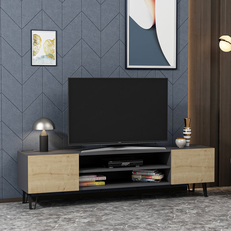 Meuble télé pour téléviseur de 75 po ou moins Annela, Anthracite / chêne