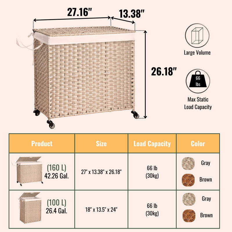 Panier à linge avec couvercle, Gris clair