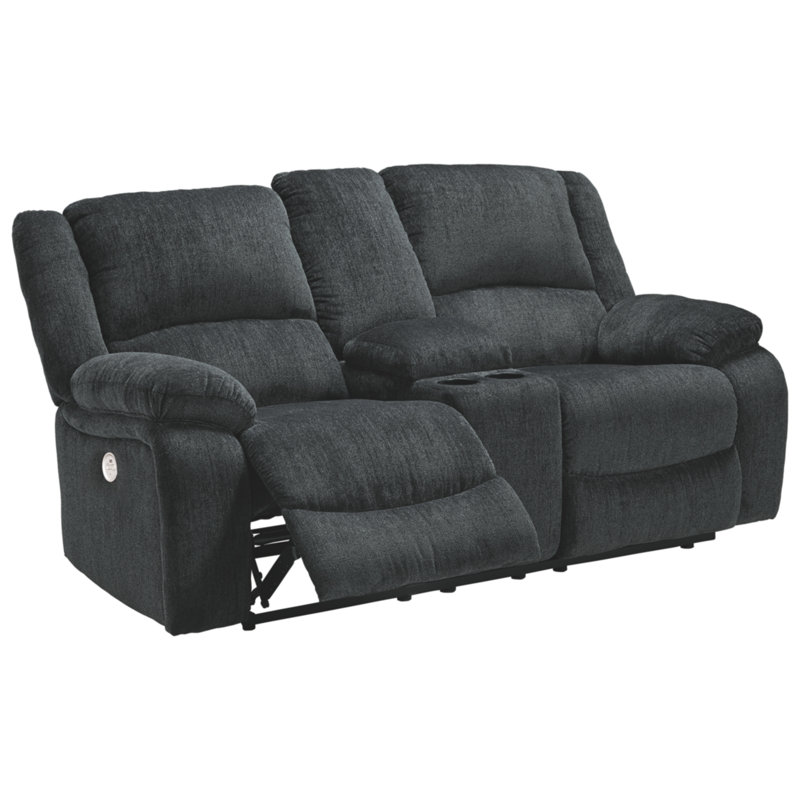 Dametris Upholstered 78'' Power Reclining Loveseat, Dark Gray Polyester